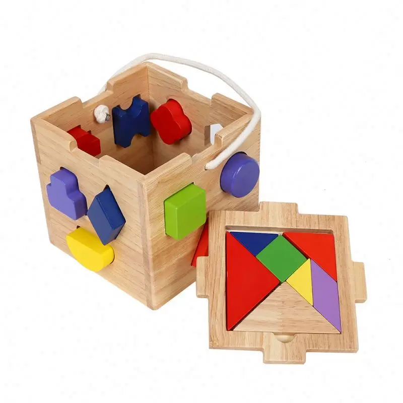 2019 wooden educational toys shape sorting cube geometry box portable tote toys