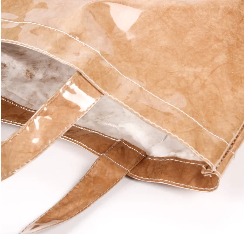 Clear brown tyvek paper waterproof PVC bag with gusset