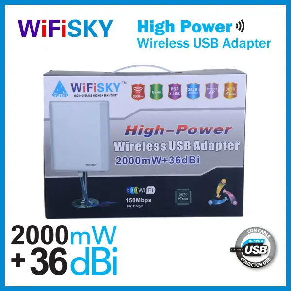 Outdoor Wireless USB Adapter 36dbi Panel Antenna 150Mbps 2.4GHz RT3070 Melon N4000