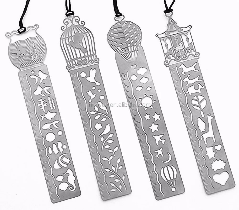 HONVEY Pack of 4 Creative Hollow MINI Cute Ultrathin Stainless Steel Bookmark Ruler Templates Stencil