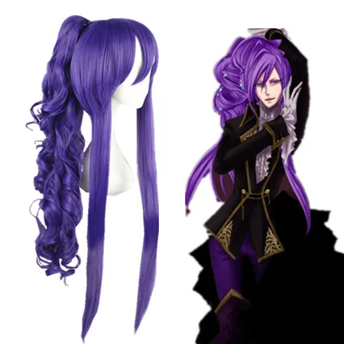 Wholesale 90cm Long Curly Purple Vocaloid Gakupo Anime Wig Synthetic Halloween Party Ponytail Cosplay Wigs