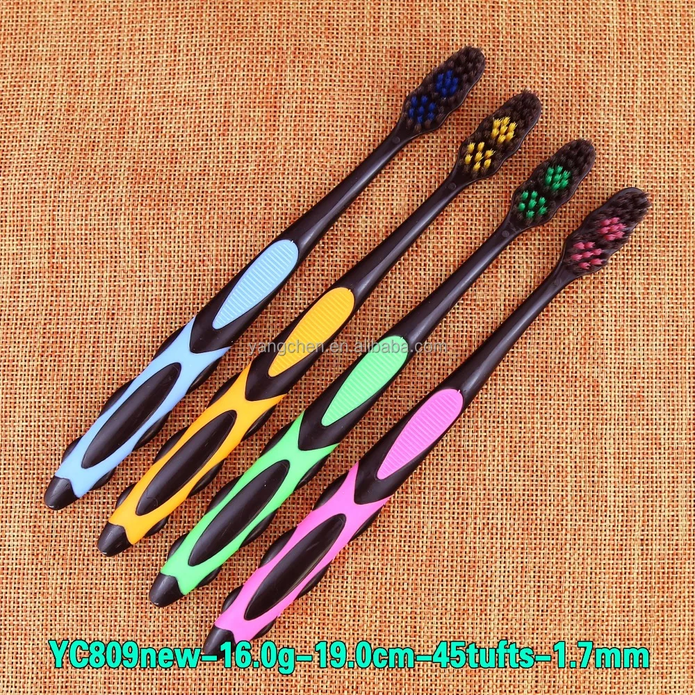 
best selling black handle toothbrush with bamboo charcoal bristle and anti-slip handle for OEM or ODM yc383 