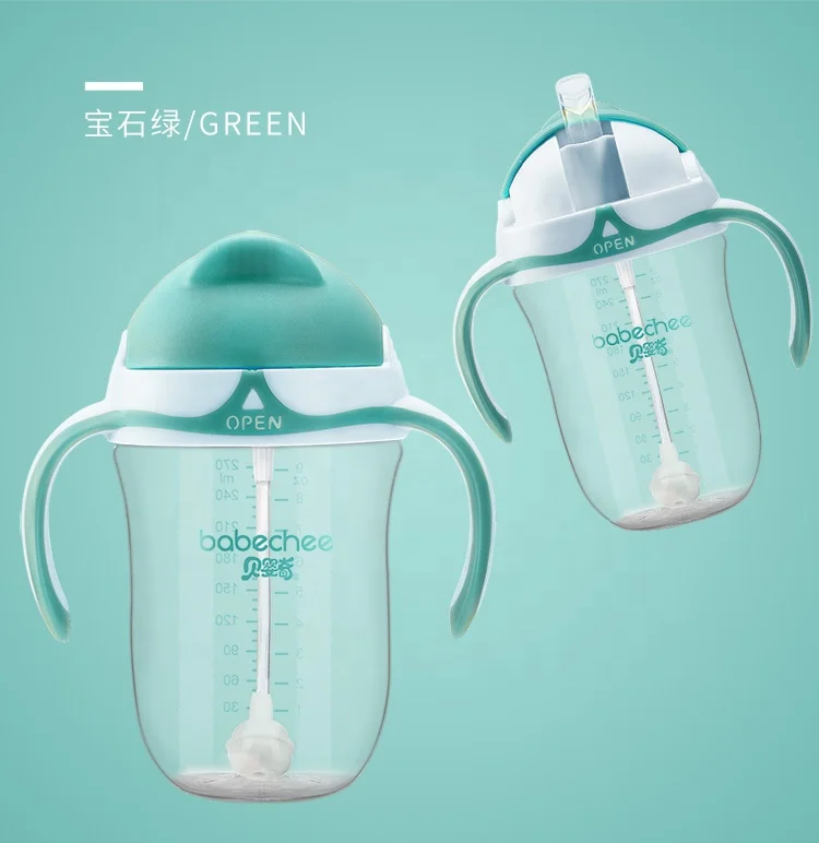 BPA Free Easy Grip Handle Drinking Baby Training Cup Plastic Tritan Straw Trainer Cup