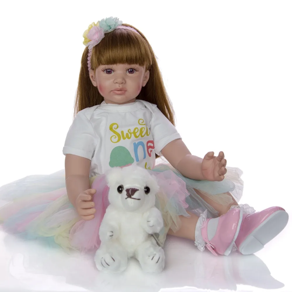 Hot Sale 24inch 60 cm Cute Cloth Body Girl Princess Doll Toy Soft Silicone Newborn Baby Doll for Child Xmas Gifts