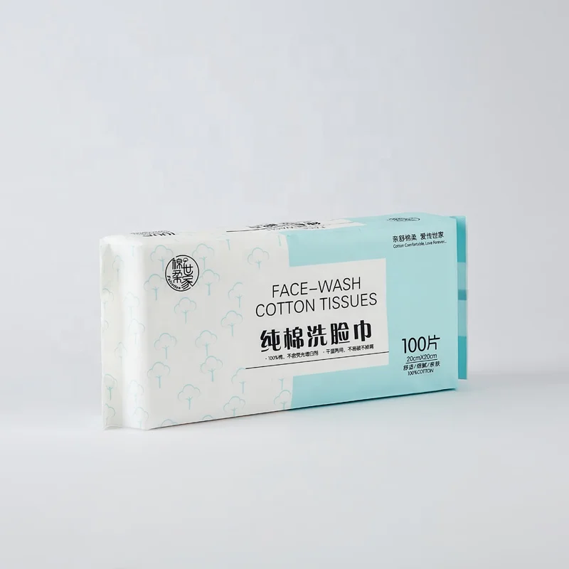 Customize disposable non-woven facial wipes wet and dry dual use tissue paper 100% cotton facial tissue