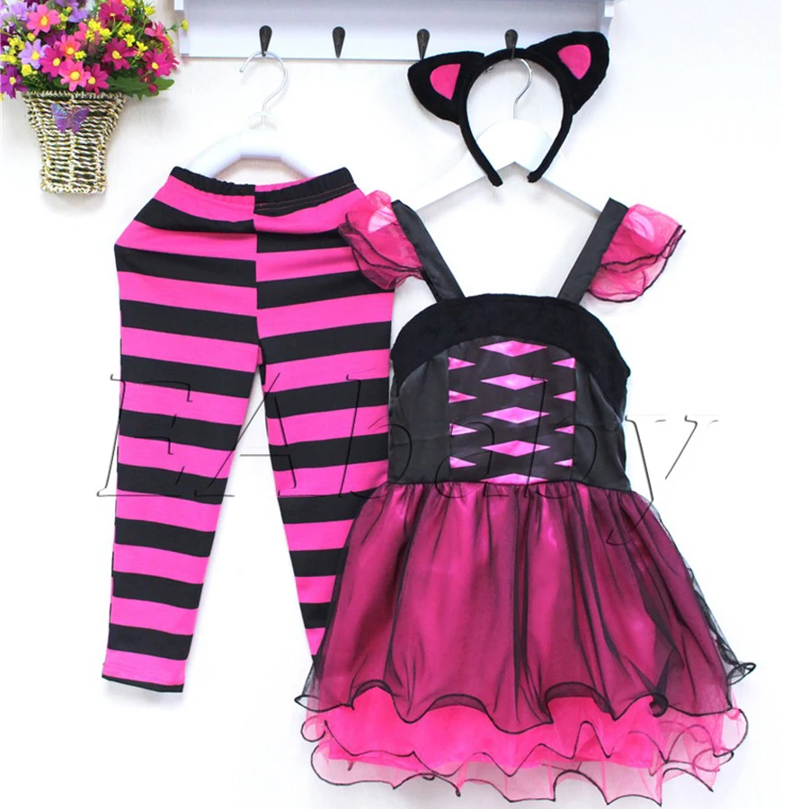 Girl Party Show Dress Cute clothes Kitten Costume include TUTU dress Legging Headband 3 piece set