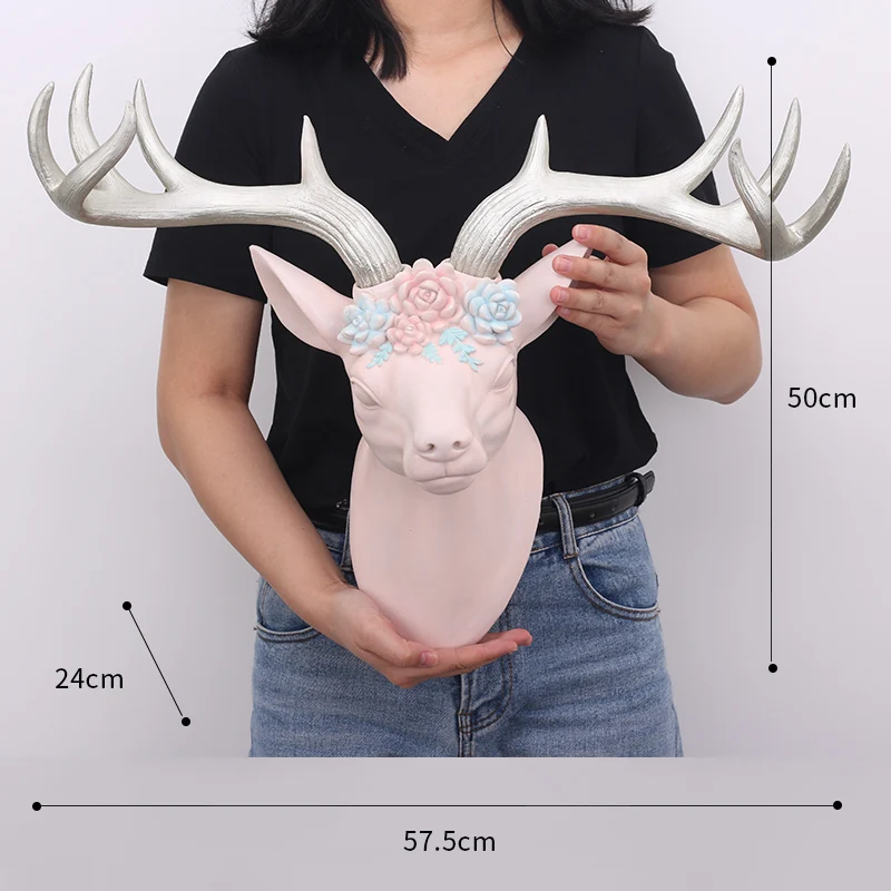 Roogo resin  wreath elk animal head wall hanging