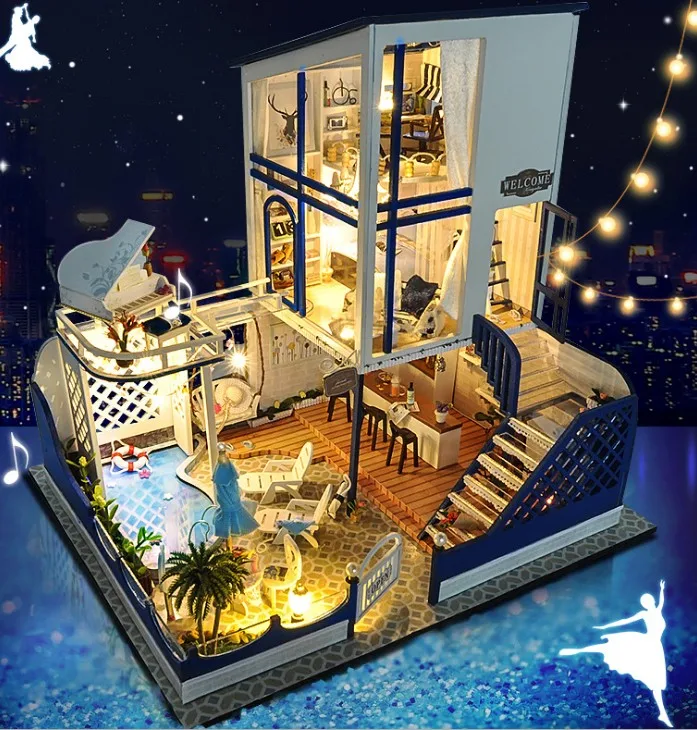 Кукольный дом для детей, деревянные Роскошные Игрушки для малышей с подсветкой и музыкой, детские игрушки «сделай сам» TB11