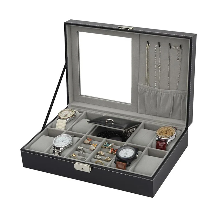 Коробка из искусственной кожи для мужских ювелирных изделий с 12 отделениями