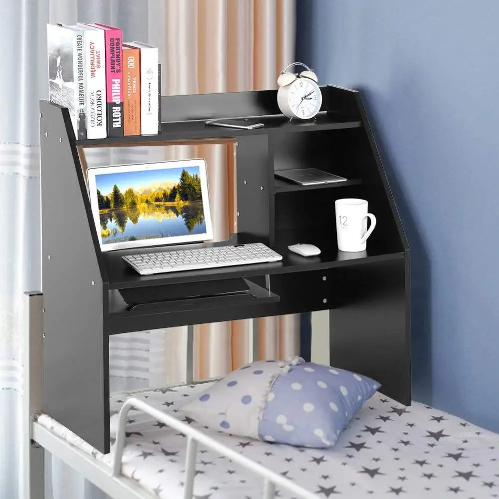 Gaming Laptop Desk Wooden Table PC Computer Table With Keyboard Tray And Storage Shelves For Bed