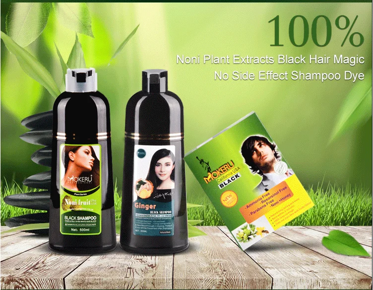 1pc Mokeru 500ML Bottle Fast Dye Only 5 Minutes Noni Plant Essence Black Hair Color Shampoo