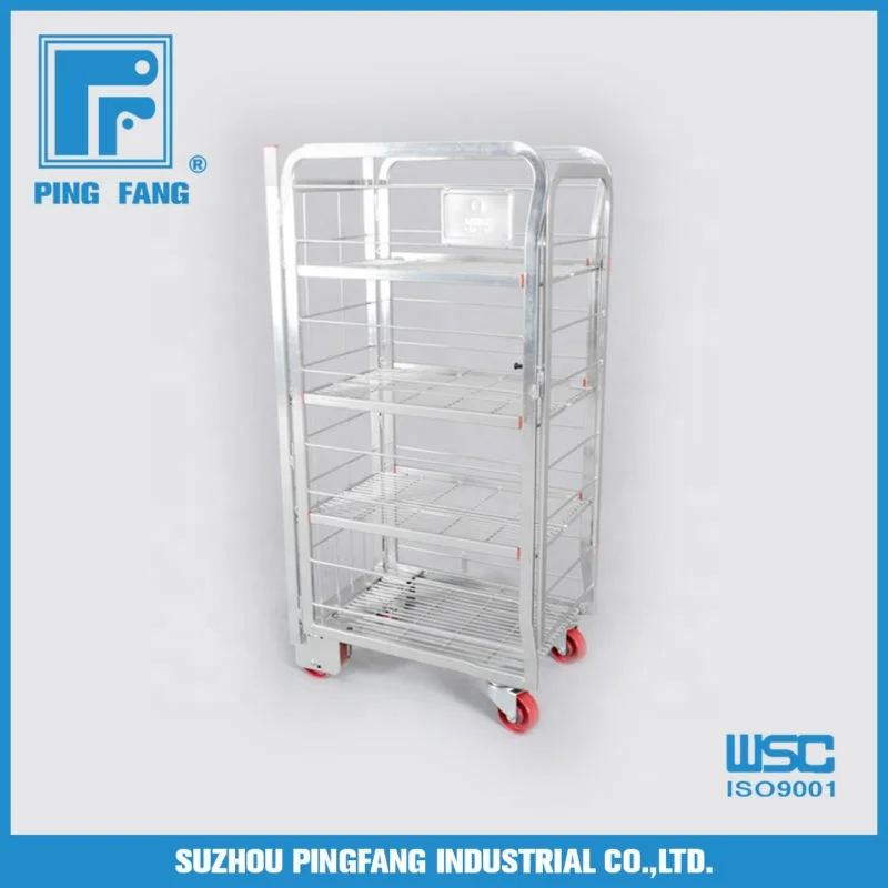 Manufacturer Direct Sales Light Duty Four Levels Shelves Milk Cart Roll Cage Milk Trolley rolling metal storage cage