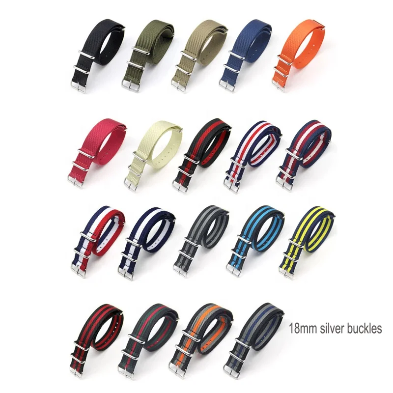 Hard woven nylon fabrics strap with steel buckle in silver color for watches band