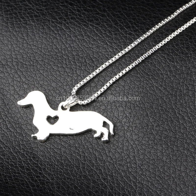 Pet Rescue Animal Lovers Jewelry Dachshund Necklace Silver Puppy Heart Cut Off Dog Breed Pet Memorial Charms