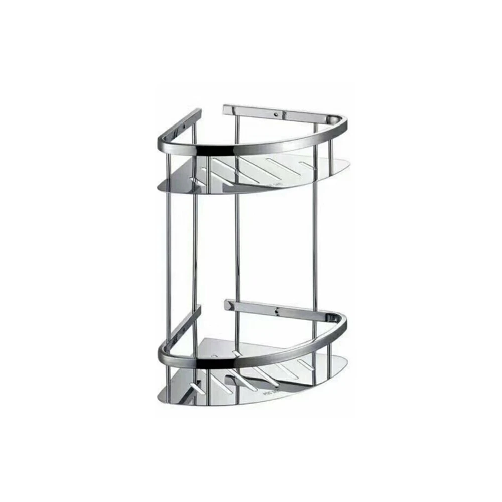 Stainless steel bath corner shelf, stainless steel dual tier corner rack with hooks