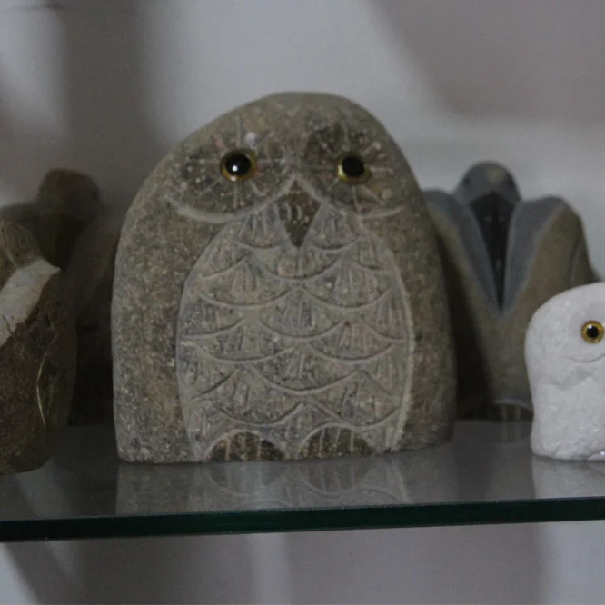 Small Stone River Rock Statue Owls Granite Sculpture