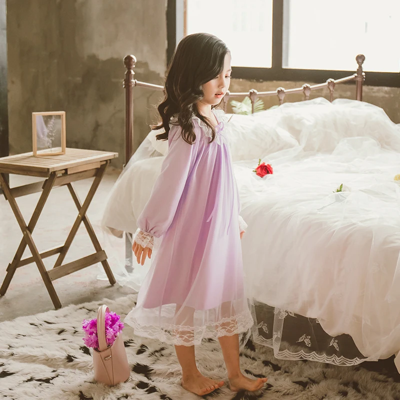 
Boutique wholesale lovely girls princess nightgowns soft lace sleep dress kids pajamas 6-14 years 