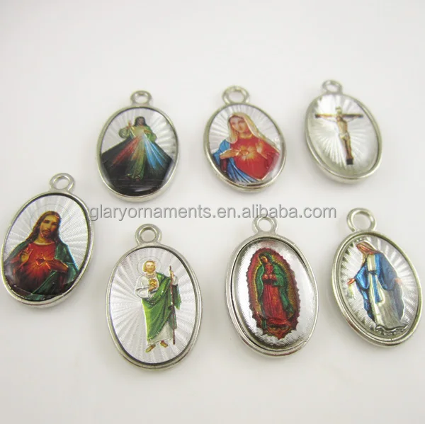 Assorted seven religious images double sided rosary charm pendant