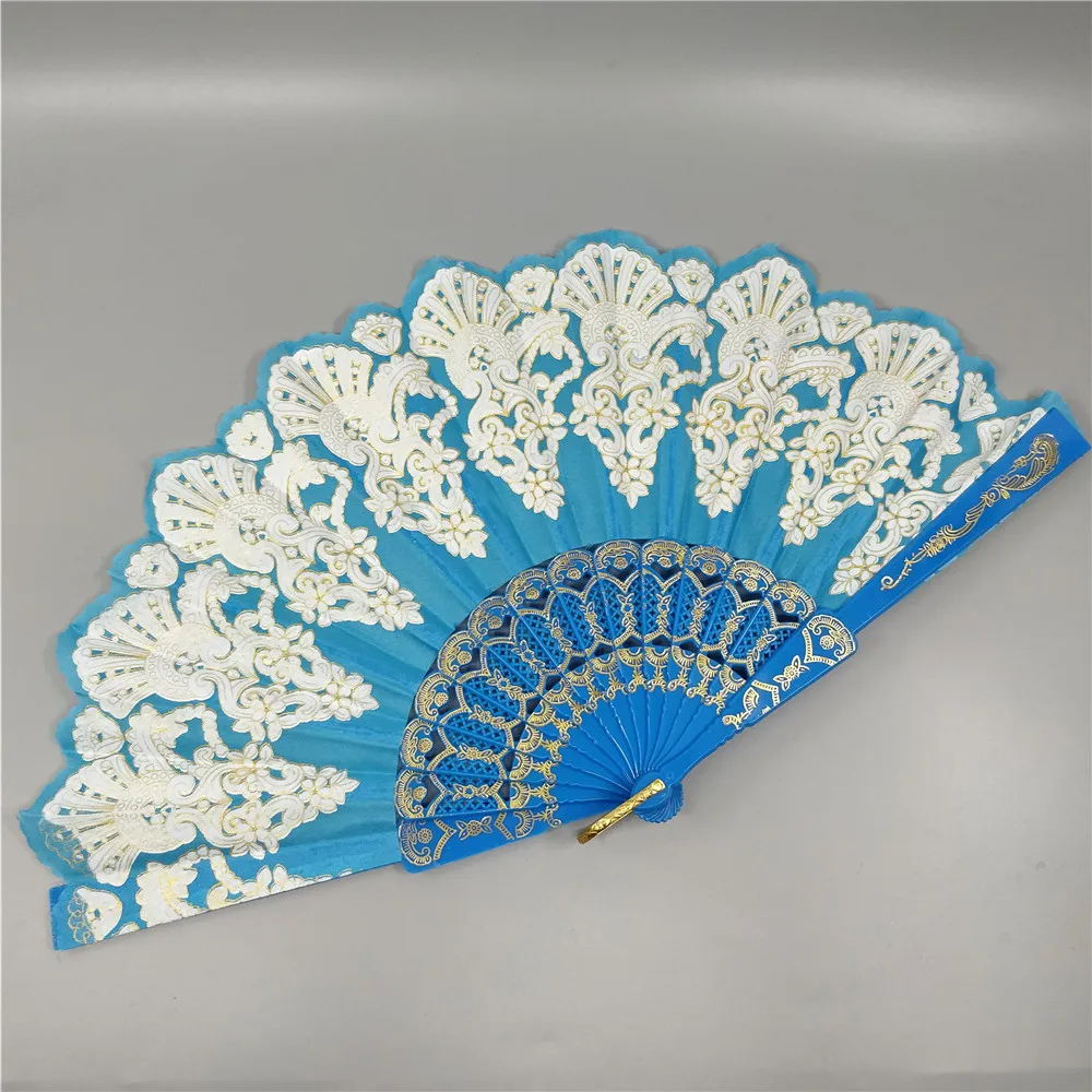 23cm new spanish plastic ladies dance hand fan delicate peacock lace gilding wedding fans