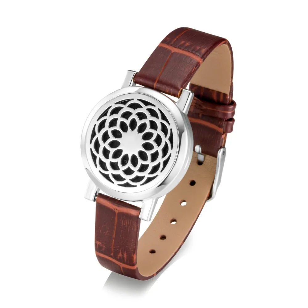 Aromatherapy locket for jewelry bracelets Essential oil diffuser women leather bangle watch