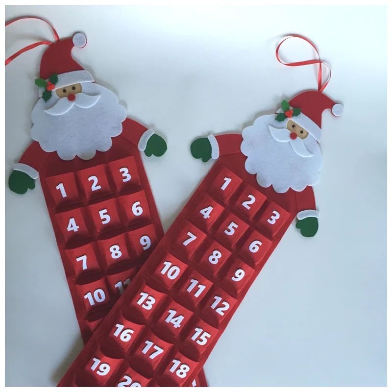24 Pockets  Xmas Home Wall Door Decor Santa Claus Hanging Felt Calendar Christmas Countdown Advent Calendar