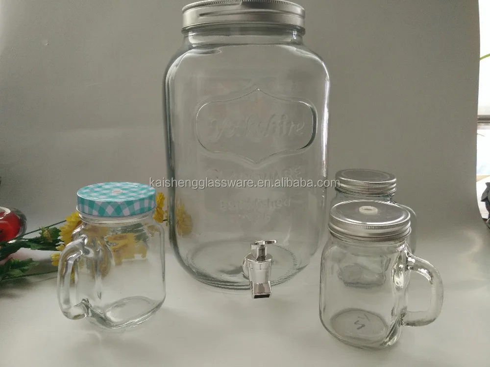 
large round clear fruit juice&wine dispenser glass jar with tap 