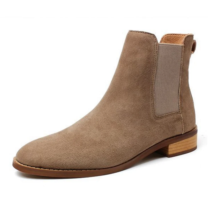 Private Brand Fashion Gray Cow Suede Leather Women Ankle Chelsea Boots