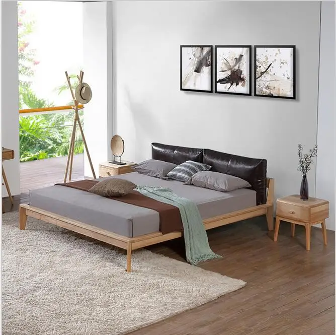 2019 Hot Sale Solid Wood Antique Nature Nordic Queen Size Hotel Bed