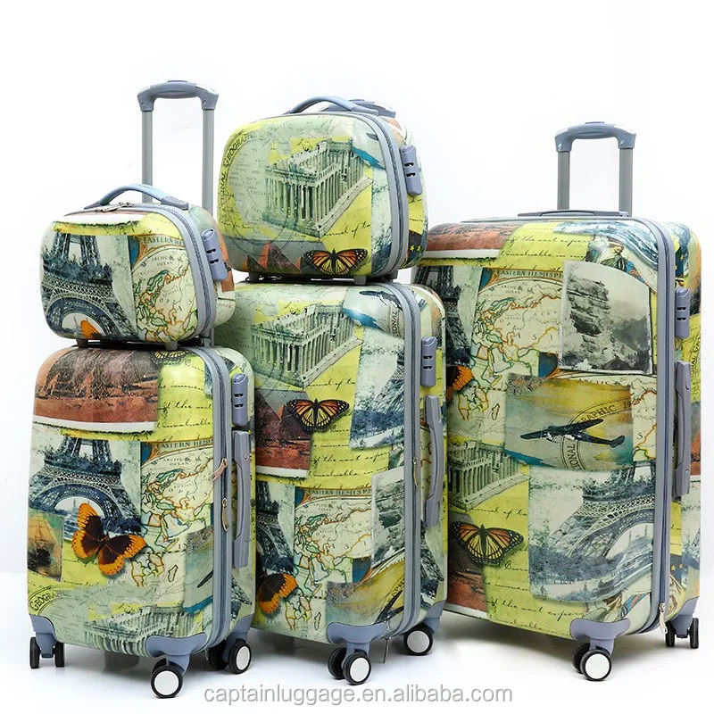 
Colorful design printed 20/24/28 inch trolley suitcase PC trvel luggage set 