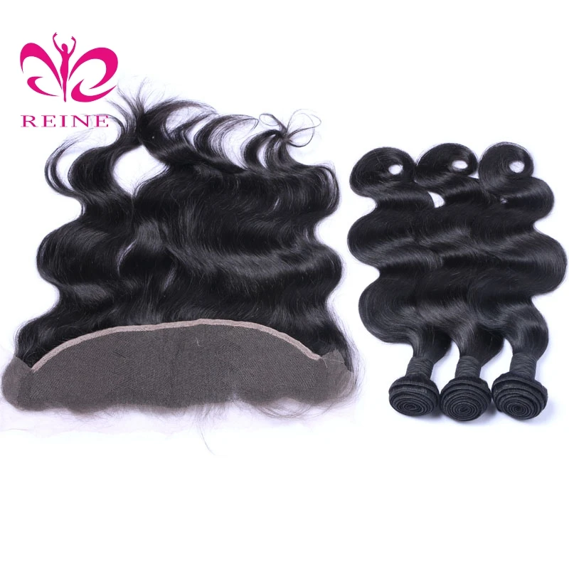 REINE 100% Human Hair Cheap Unprocessed Virgin Brazilian Body Wave and  Lace Frontals With Baby Hair