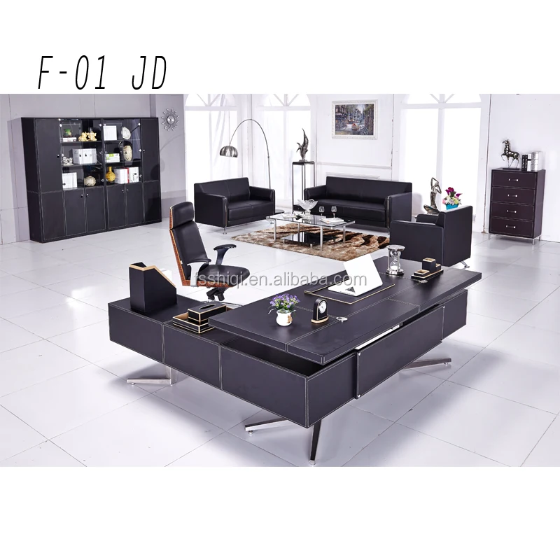 Office furniture modern L-Shaped leather table with drawer cabinet ,office executive desk