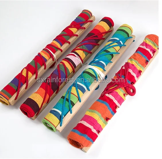 Colorful Strips Wooden Hammock Hanging Sleeping Bed with Wood Spreader bar