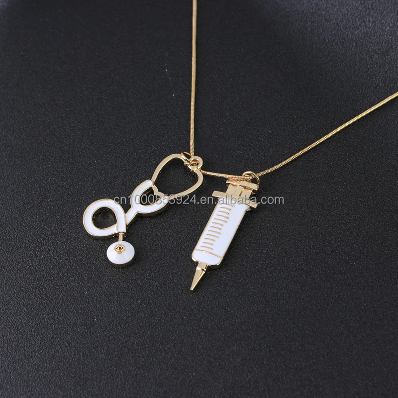 Medical Stethoscope Syringe Necklaces for Nurse/Doctor Heart Collar Chain Necklace