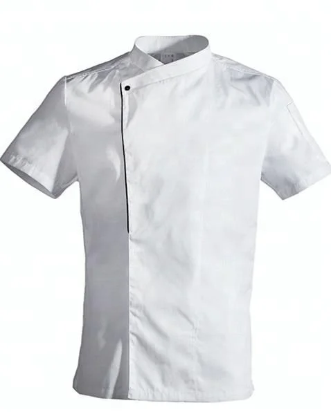 
Fashion French shoulder kitchen restaurant hotel cook jacket short sleeve coat white summer chef jacket 