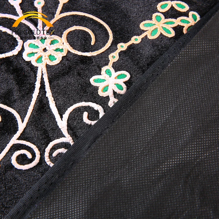 
Custom elegant luxury dense composite coatings velour black embroidered velvet fabric 