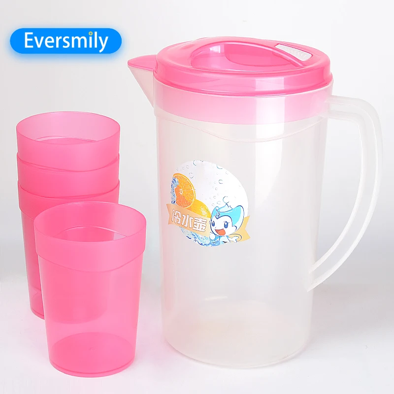 Wholesale Reusable 2L water jug large capacity with 4 cups clear plastic pitcher hot and cold  tea pots & kettles