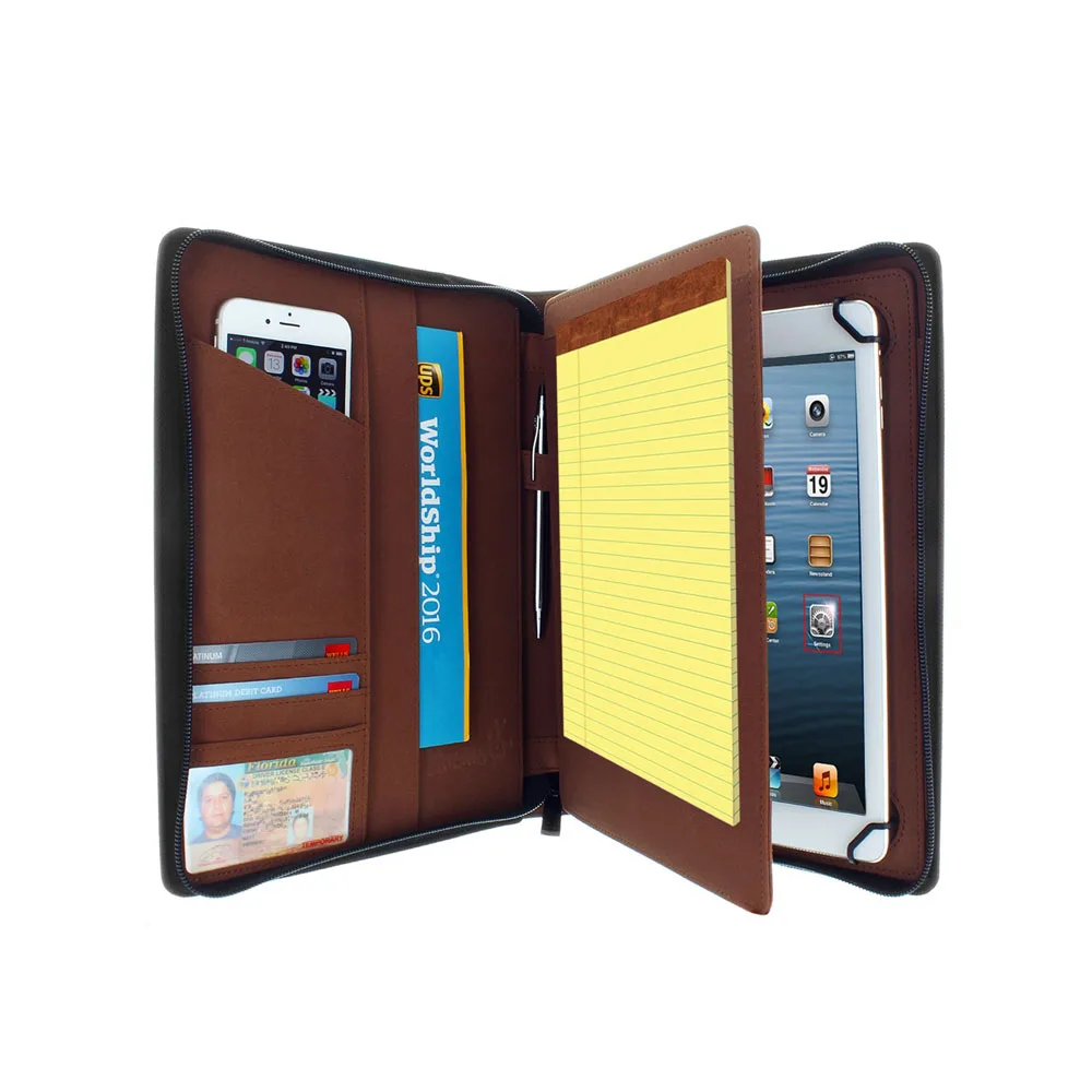 Portfolio Leather Portfolio File Folder Organizer for Ipad A4 PU Leather Padfolio Binder Zippered Padfolio Portfolio Folder