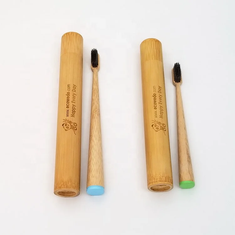 Adult Kids Custom Logo Biodegradable Bamboo Wood Toothbrush with bamboo tube case for travel