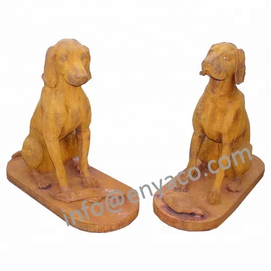 Vintage French Style Garden Ornaments Life Size Animal Sculpture Antique Paired Hound Dog Statues Outside Big Metal Iron Europe