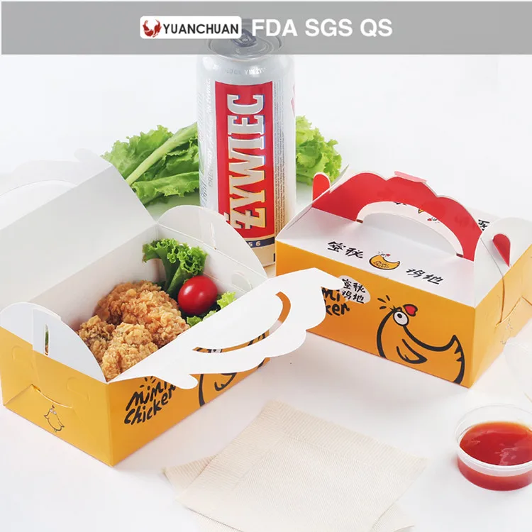 Original design chicken wings delivery box take out containers disposable paper take out containers with handle