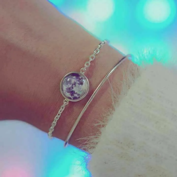 Fashion Crystal Full Moon Lunar Star Series Planet Bracelet Glass Dome Bangles Men Women Glow in the darkness Luminous Jewelry