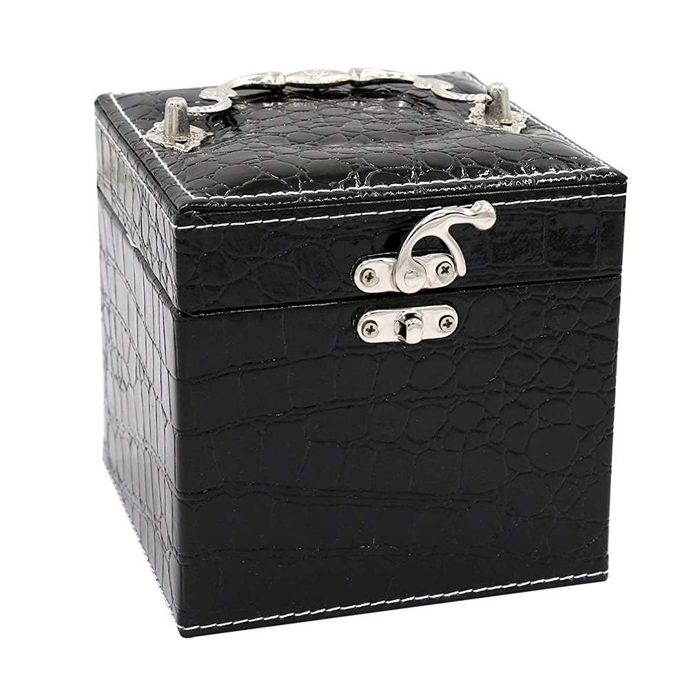 
Crocodile leather 3 layers jewelry box with mirror and hardware handle jewelry organizer 