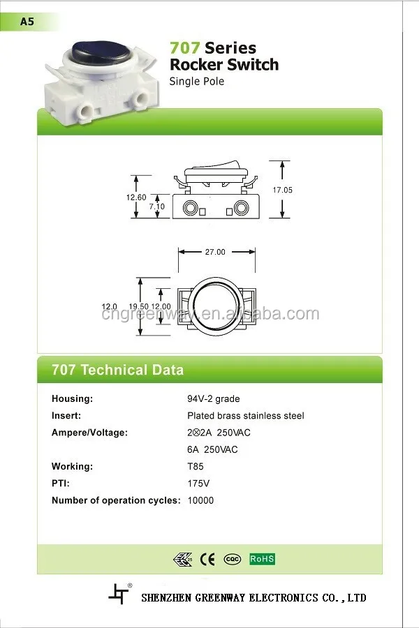 Greenway hot sale round type rocker switch T85 CQC Rocker Switch With Lighted and Square