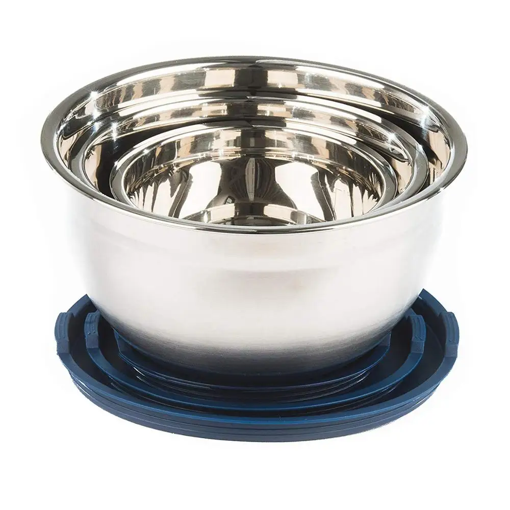 Perfect Set of 3 Non-Slip Stainless Steel Mixing Bowls with Lids