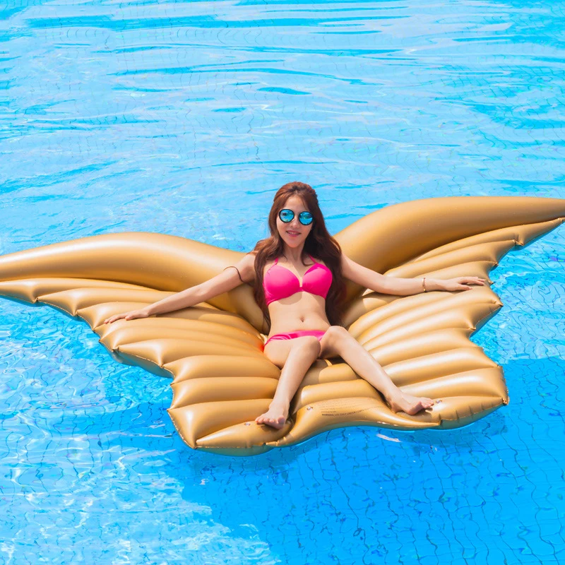 
Butter fly Shape Gold and White Portable Outdoor Floating Mat Sunbathing Bed Water Toy Inflatable Swimming Pool Bed 