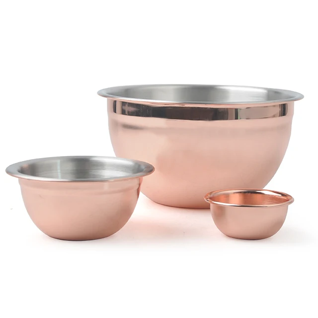 Big capacity stainless steel salad bowl set with copper or painting