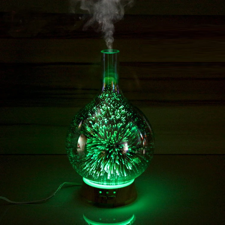 
SOICARE Factory 100ml glass 3D fire working Ultrasonic Aromatherapy Essential Oil Diffuser 