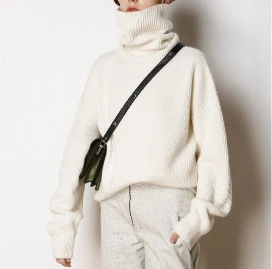 Wholesale white turtleneck pullover merino wool women sweater