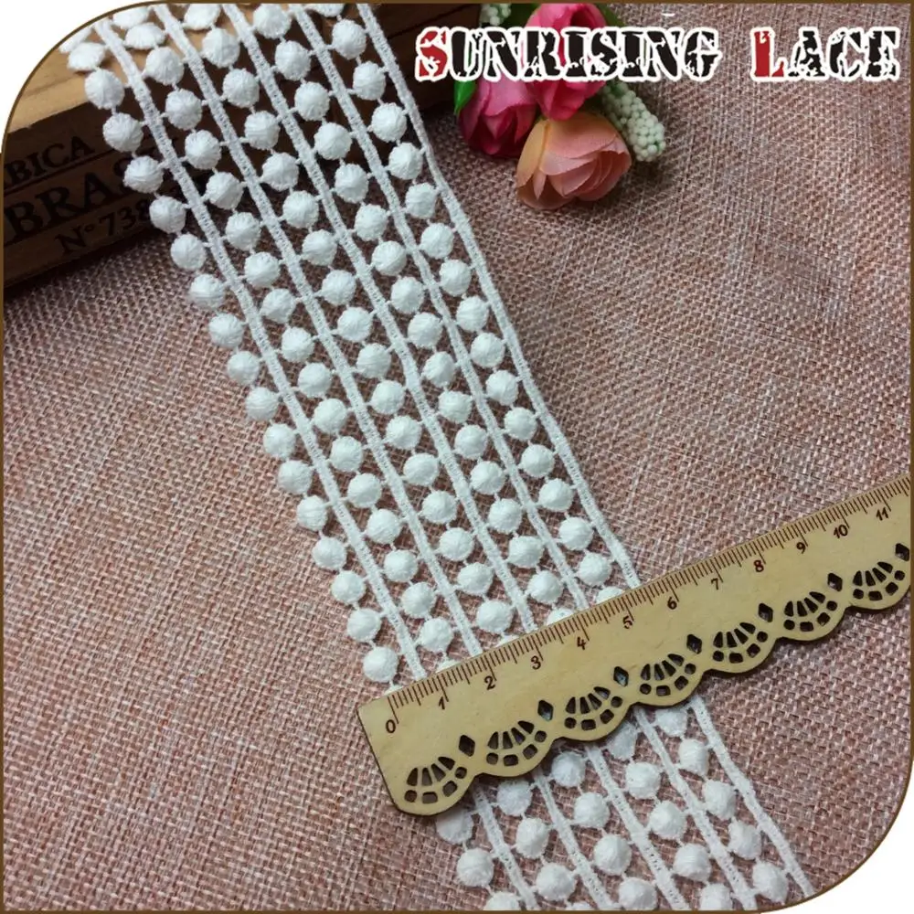 Lace Factory Colorful Pompom Trimming Mini Cotton Guipure Embroidery Pom Pom Lace Trim