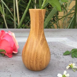 Custom Round natural wooden flower vase dry flower pot